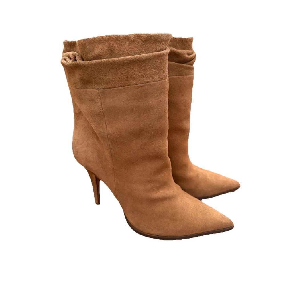 Alexandre Birman Olivia Slouchy Camel Suede Booties Size 38.5